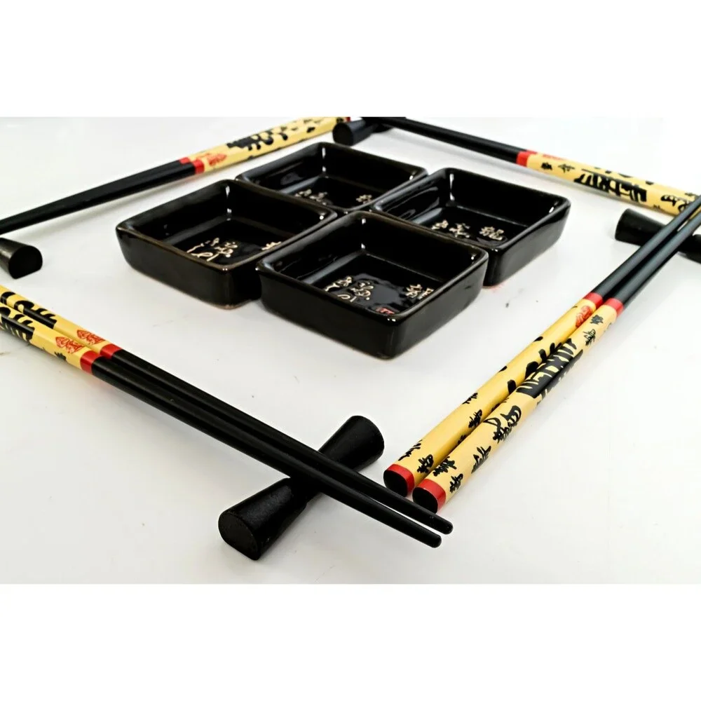 Japanese Sushi Serving Set with Chopsticks - Vintage
